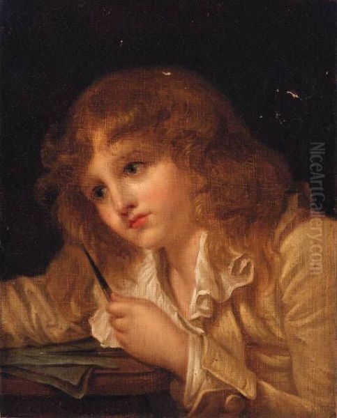 A Boy Seated At A Desk Oil Painting by Jean Baptiste Greuze