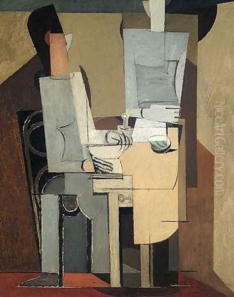 Personnage ecrivant et personnage Oil Painting by Louis Marcoussis (Ludwik Markus)