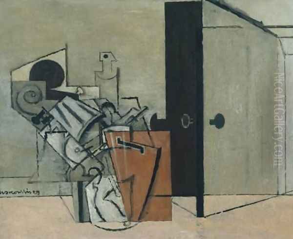 Interieur à la Contrebasse Oil Painting by Louis Marcoussis (Ludwik Markus)