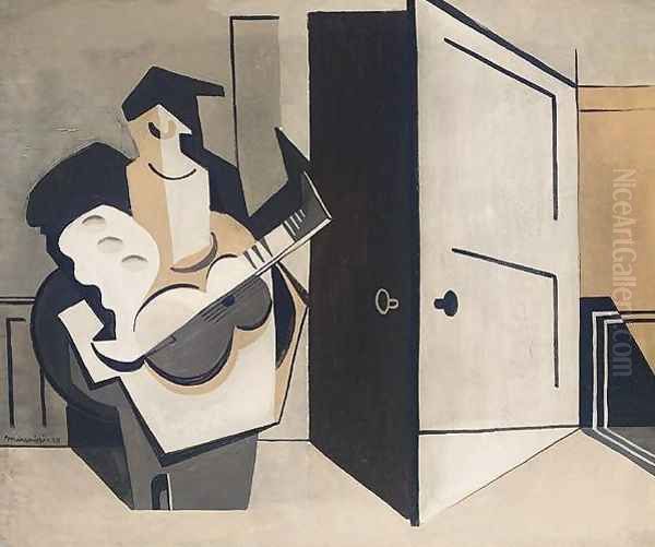 Musician in an Interior (Musicien dans un interieur) Oil Painting by Louis Marcoussis (Ludwik Markus)