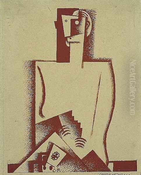 The Cardplayer Oil Painting by Louis Marcoussis (Ludwik Markus)