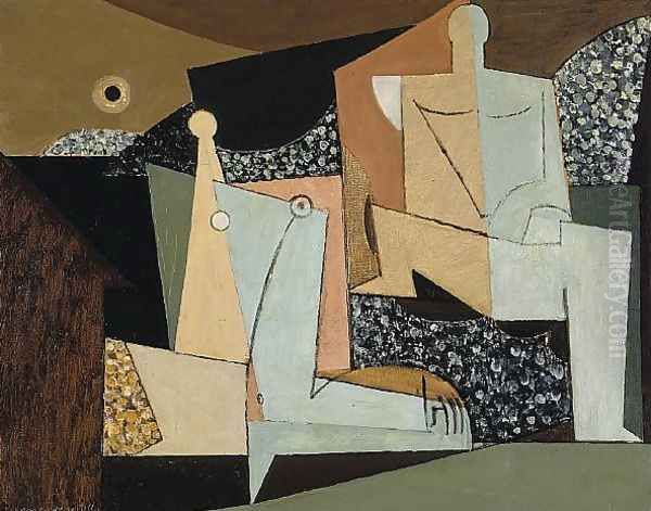 Figures on a Beach Oil Painting by Louis Marcoussis (Ludwik Markus)