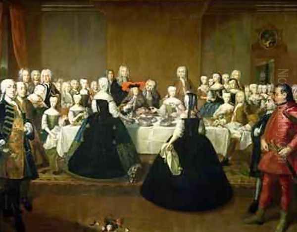 Wedding Breakfast of Empress Maria Theresa of Austria and Francis of Lorraine later Francis I 1736 Oil Painting by Martin II Mytens or Meytens