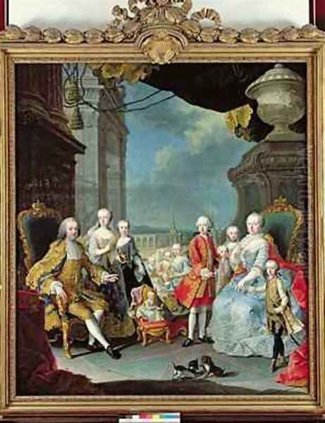 Franz Stephan I 1708-65 with his wife Marie-Therese 1717-80 and their children Oil Painting by Martin II Mytens or Meytens