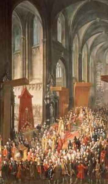 The Investiture Joseph II 1741-90 following his coronation as Emperor of Germany in Frankfurt Cathedral 1764 Oil Painting by Martin II Mytens or Meytens