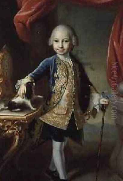 Portrait of a Boy with Pet Spaniel Oil Painting by Martin II Mytens or Meytens