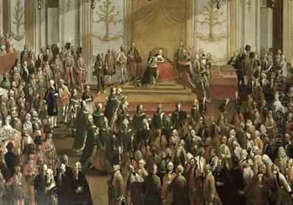 Maria Theresa at the Investiture of the Order of St Stephen 1764 Oil Painting by Martin II Mytens or Meytens