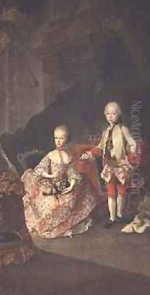 Two children of Empress Maria Theresa of Austria 1717-80 Leopold 1747-92 Oil Painting by Martin II Mytens or Meytens