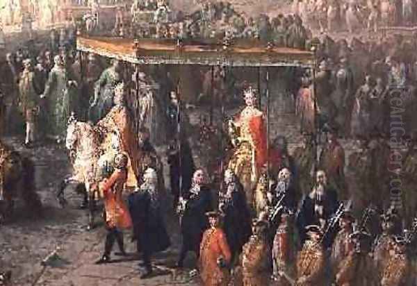 The coronation procession of Joseph II 1741-90 Emperor of Germany in Romerberg 1764 Oil Painting by Martin II Mytens or Meytens