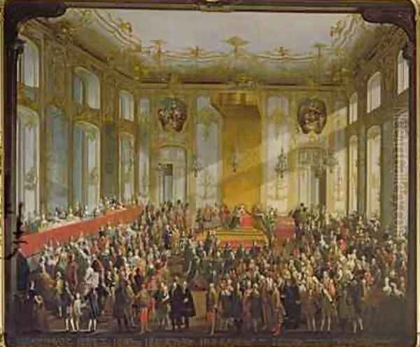 Empress Maria Theresa at the Investiture of the Order of St Stephen 1764 Oil Painting by Martin II Mytens or Meytens