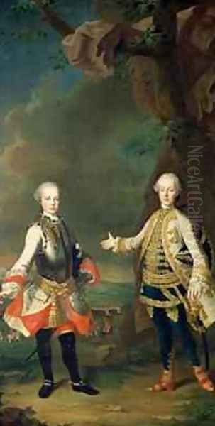 Joseph and Leopold sons of Francis I and Maria Theresa of Austria Oil Painting by Martin II Mytens or Meytens