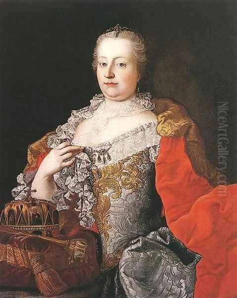 Queen Maria Theresia 1750s Oil Painting by Martin II Mytens or Meytens