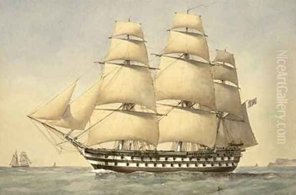 HMS Bellerophon off the Coast 1875 Oil Painting by William Frederick Mitchell