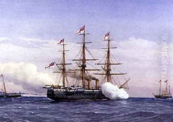 HMS Bacchante with HM Yacht Osborne 1883 Oil Painting by William Frederick Mitchell