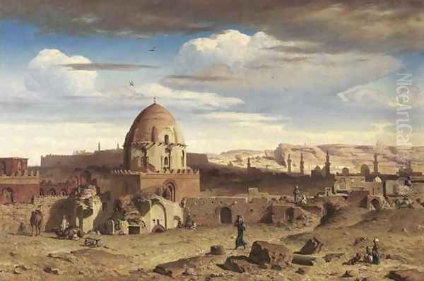 View of the South of the Necropolis in Cairo with the Citadel in the Background (Vue de la partie sud de la necropole du Caire, avec la citadelle à l'arrière-plan) Oil Painting by Prosper-Georges-Antoine Marilhat