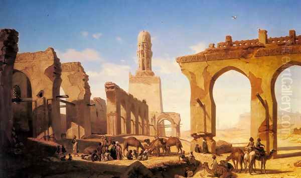 Ruines de la Mosquee du Calife Hakem au Caire Oil Painting by Prosper-Georges-Antoine Marilhat