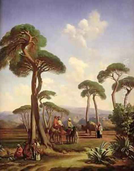 Arabs and Camels in Wooded Landscape Oil Painting by Prosper-Georges-Antoine Marilhat