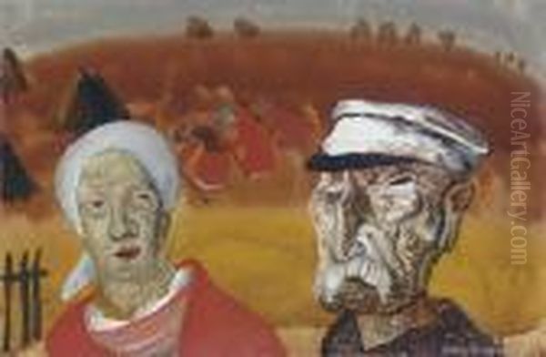 Workers In The Fields Oil Painting by Boris Dimitrevich Grigoriev