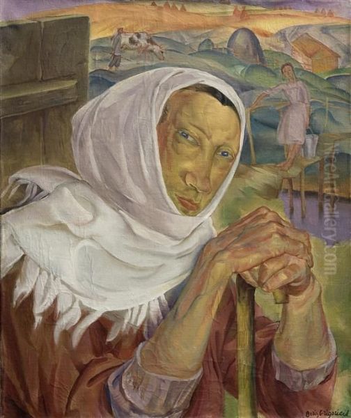 Portrait Of A Peasant Woman Oil Painting by Boris Dimitrevich Grigoriev