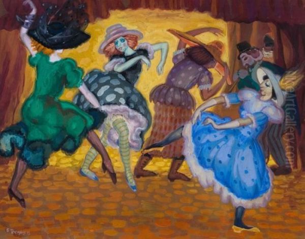 Cancan Oil Painting by Boris Dimitrevich Grigoriev