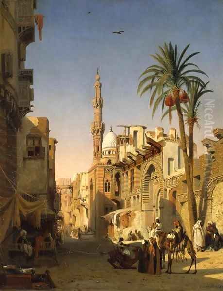 Ezbekiyah Street in Cairo Oil Painting by Prosper-Georges-Antoine Marilhat