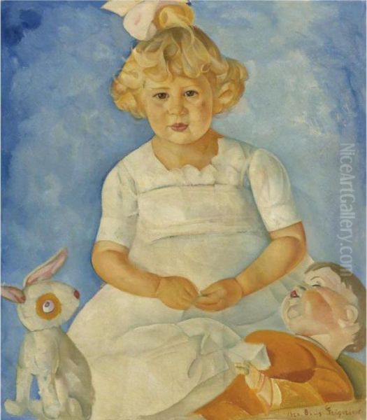 Portrait Of A Young Girl With Toys Oil Painting by Boris Dimitrevich Grigoriev