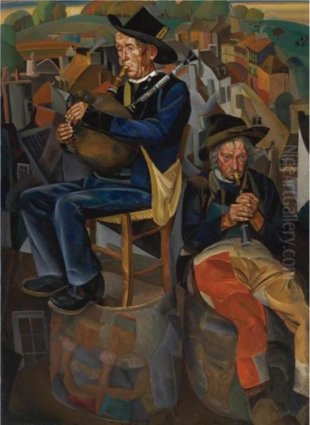 Binious (pipe Players) Oil Painting by Boris Dimitrevich Grigoriev