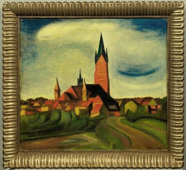 Blick Aufein Dorf Mit Groser Kirche Oil Painting by Boris Dimitrevich Grigoriev