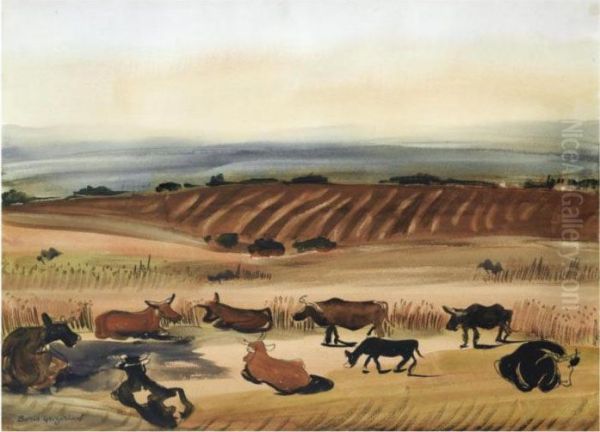 Cattle At Rest Oil Painting by Boris Dimitrevich Grigoriev