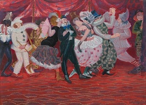 Scene De Bal Masque Oil Painting by Boris Dimitrevich Grigoriev