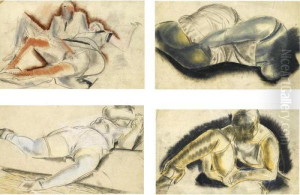 A Group Of 4 Erotic Drawings Oil Painting by Boris Dimitrevich Grigoriev