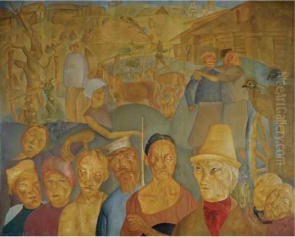 Faces Of Russia Oil Painting by Boris Dimitrevich Grigoriev