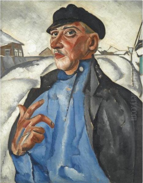 Portrait Of Petr Baksheev In The Role Of Vas'ka Pepel From Maxim Gorky's Oil Painting by Boris Dimitrevich Grigoriev