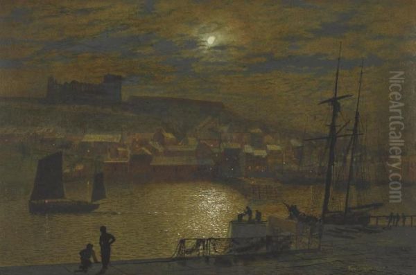 Whitby From Scotch Head, Moonlight On The Esk Oil Painting by John Atkinson Grimshaw