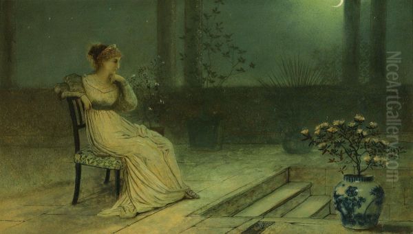 A Classical Maiden Seated On A Terrace By Moonlight Oil Painting by John Atkinson Grimshaw