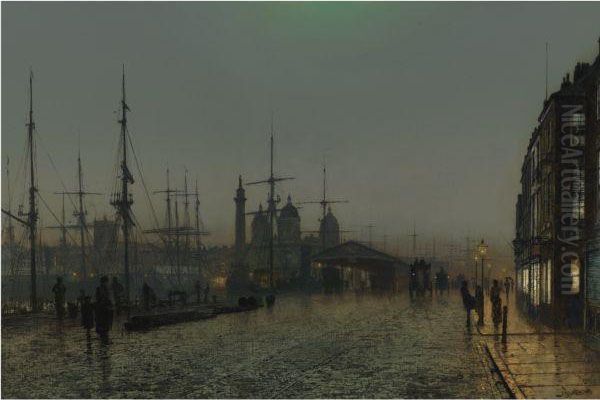 Hull Docks At Night Oil Painting by John Atkinson Grimshaw