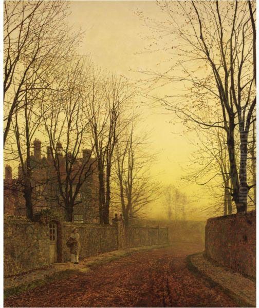 An Autumn Lane Oil Painting by John Atkinson Grimshaw