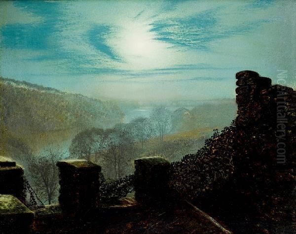 Full Moon, Roundhay Park Castle Oil Painting by John Atkinson Grimshaw