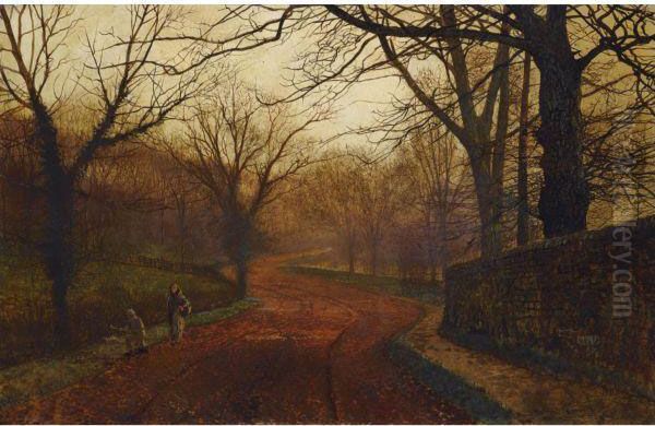 The Road Through Stapleton Park, Pontefract Oil Painting by John Atkinson Grimshaw