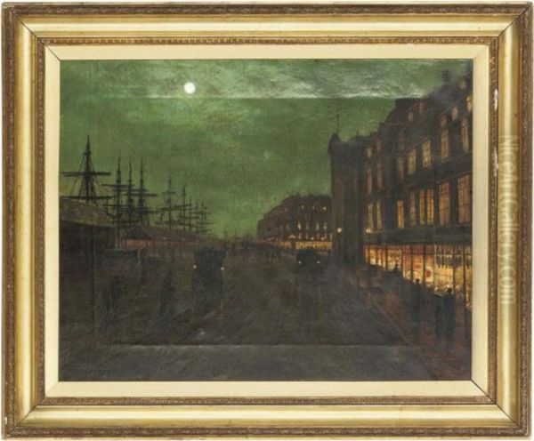 Moonlit Street Scene Oil Painting by John Atkinson Grimshaw