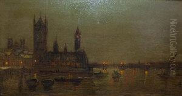 The House Of Parliament And The Thames At Night Oil Painting by John Atkinson Grimshaw