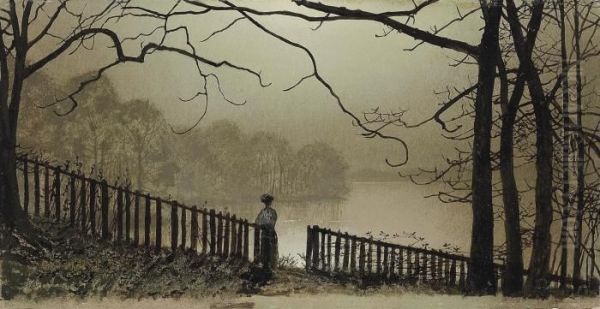 Waterloo Lake, Roundhay Park, Leeds Oil Painting by John Atkinson Grimshaw