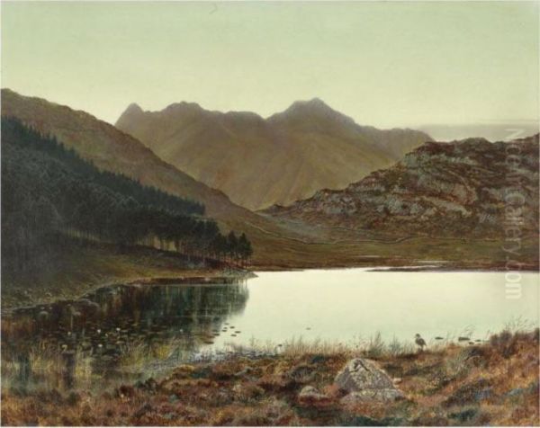 Blea Tarn At First Light, Langdale Pikes In The Distance Oil Painting by John Atkinson Grimshaw