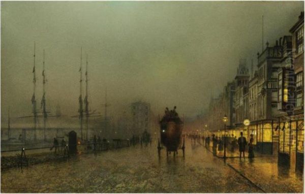 Saturday Night, On The Clyde At Glasgow Oil Painting by John Atkinson Grimshaw