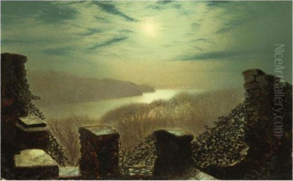 Night Scene In Roundhay Park Oil Painting by John Atkinson Grimshaw