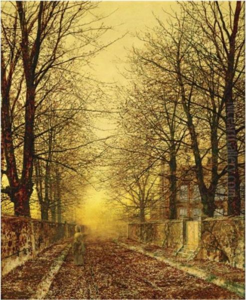 A Golden Country Road Oil Painting by John Atkinson Grimshaw