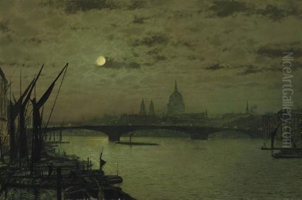 St Paul's Cathedral, From The River Thames Oil Painting by John Atkinson Grimshaw