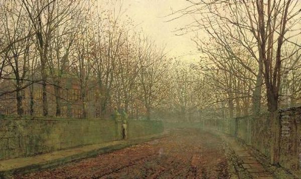 An Autumn Lane Oil Painting by John Atkinson Grimshaw