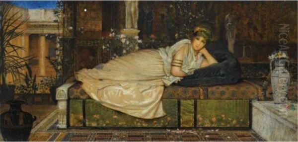 A Lady In A Classical Interior Oil Painting by John Atkinson Grimshaw