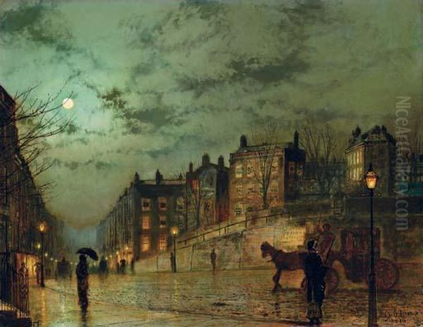 Hampstead Hill, Looking Down Heath Street Oil Painting by John Atkinson Grimshaw